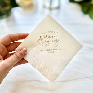 She Found Her Main Squeeze -  Personalized Bridal Shower Napkins - Bridal Shower - Rehearsal Dinner - Engagement Party Napkins