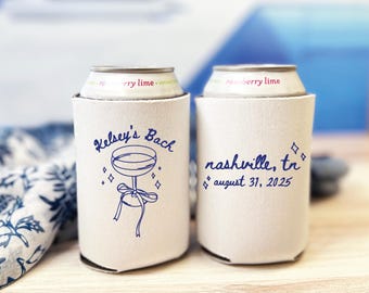 Personalized Bachelorette Can Coolers, Custom Drink Holders (Bridal Shower Favors)