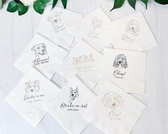 Custom Illustrated Dog Wedding Napkins, Bridal Shower, Engagement Party, Custom Bar Napkins, Custom Pet Wedding Napkins, Dog Napkins