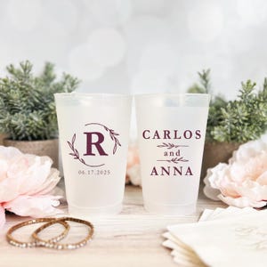 Monogram Wedding Cups: Frosted Plastic, Custom Elegant Script