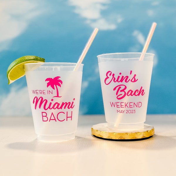 Miami Bach - Bachelorette Party Personalized Cups, Plastic Cups, Frosted Cups, Bachelorette Cups