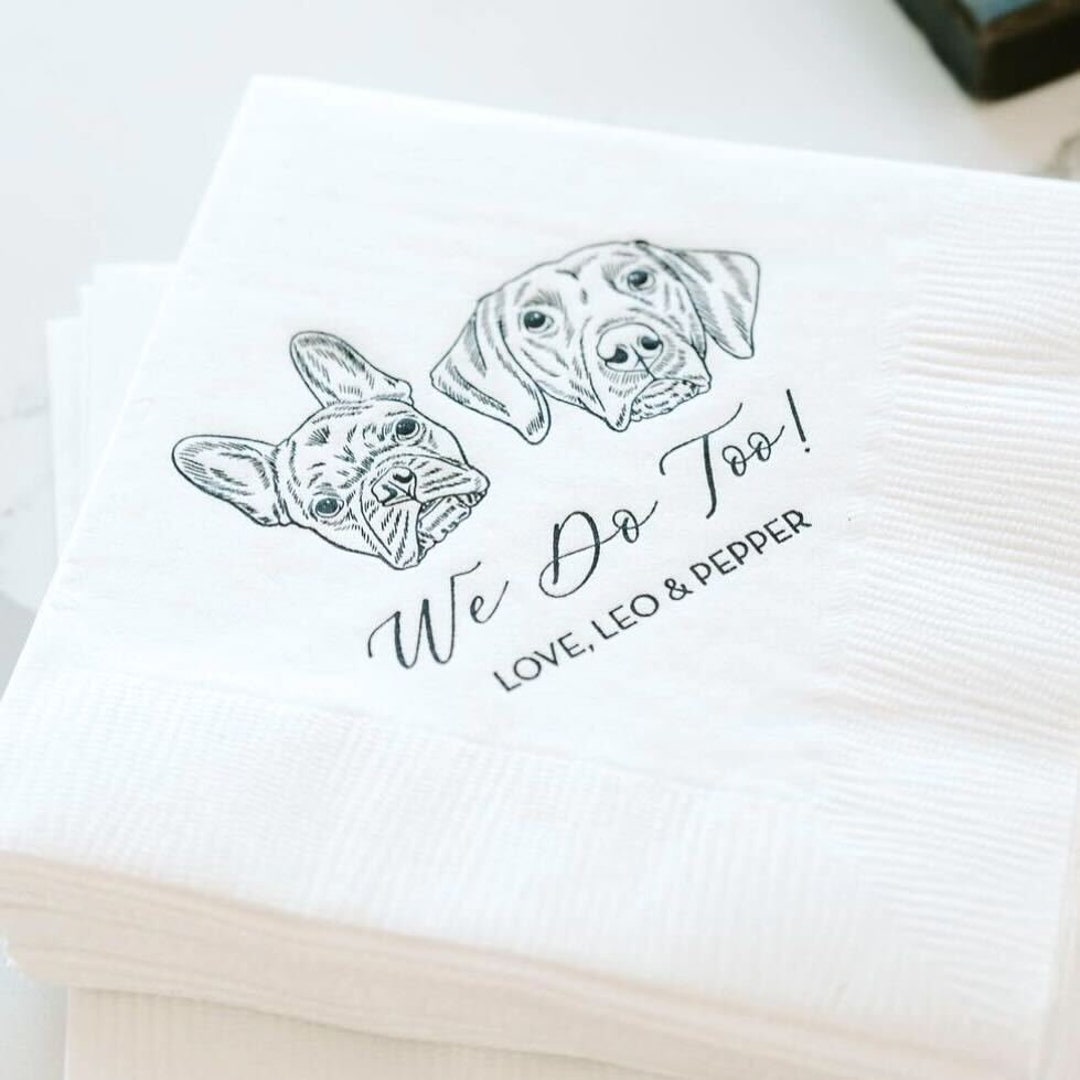 Custom Illustrated Dog Wedding Napkins, Bridal Shower, Engagement Party