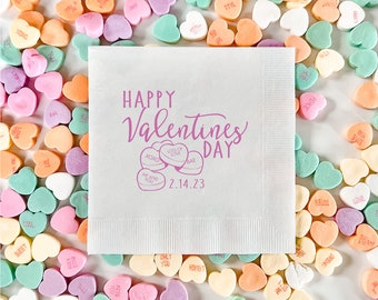 Candy Hearts Valentines - Happy Valentines Day Beverage/Cocktail Napkins -  Galentines Day Napkins, Love Day Napkins