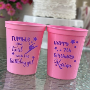 Gymnastics Birthday Stadium Plastic Cups -  Tumble and Twirl Birthday Stadium Cups - Birthday Party - Party Favor - Birthday Favor