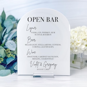 Open Bar Wedding Menu | Personalized Acrylic Drink Sign