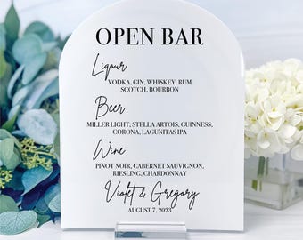 Open Bar Wedding Menu | Personalized Acrylic Drink Sign