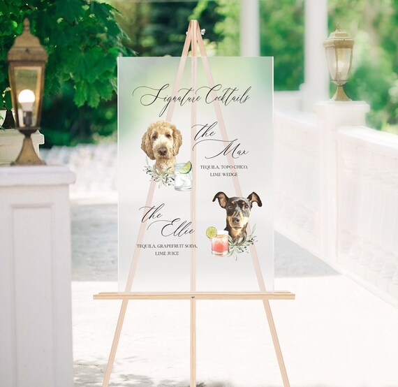 Dog Signature Cocktails Acrylic Sign, Two Dog Signature Drink Bar Menu, Pet Wedding Bar Menu, Wedding Bar Sign, Acrylic Bar Menu Sign Il_570xn