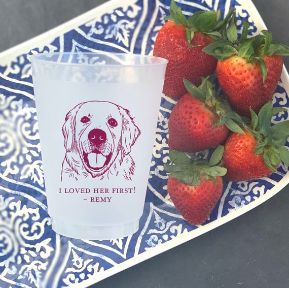 Custom Illustrated Dog Frosted Wedding Cups, Modern Wedding Cups, Custom Dog Wedding, Custom Wedding Cups, Pet 16oz Frosted Cups Il_570xn