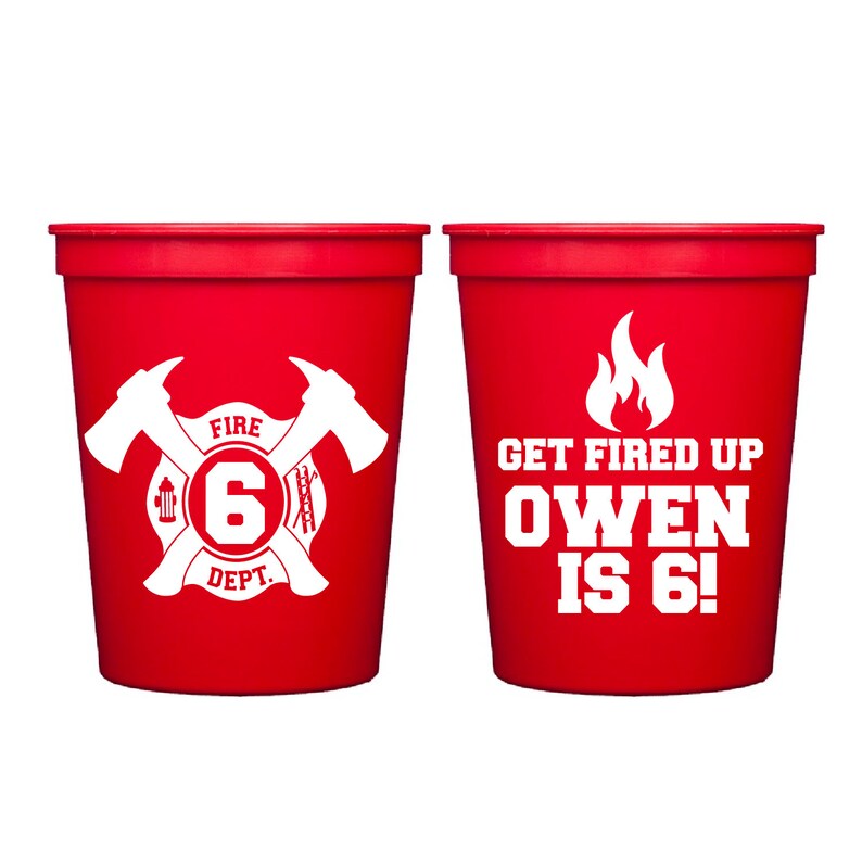 Firefighter Party Birthday Favor Firefighter Birthday Stadium Cups Fired Up Firefighter Birthday Personalized Stadium Plastic Cups