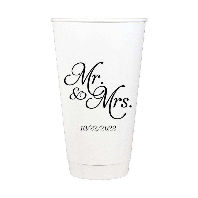 Mr and Mrs Personalized Wedding Paper Cups Coffee Bar Hot Chocolate Bar Wedding Coffee Bar image 2