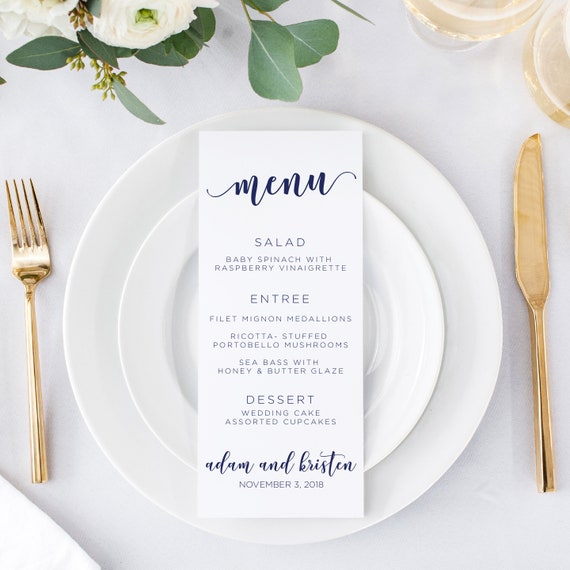 Instant Download Wedding Reception Menu Cards 5x7 Or 4 By 9 25