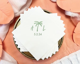 Palm Tree Wedding Napkins, Rehearsal Dinner, Engagement Party, Custom Destination Wedding Napkins, Tropical Wedding, Wedding Napkins