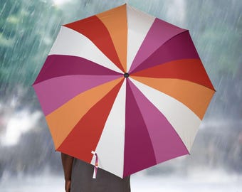 Paraguas para festival del Orgullo, bandera lésbica WLW, paraguas de lluvia, protección solar, paraguas compacto, idea de regalo LGBTQ, equipo para el desfile del Orgullo