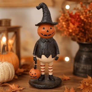 Figurine d'Halloween tête de citrouille, décoration de lanterne vintage, décoration d'étagère d'Halloween, décoration de fantôme mignon pour Halloween