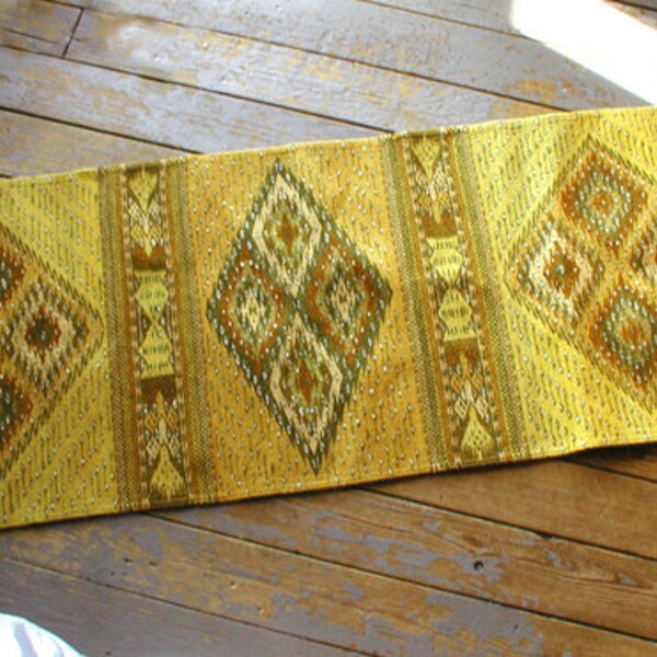 Yellow Zapotec / Oaxacan Rug Floor Runner Evil Eye Protect