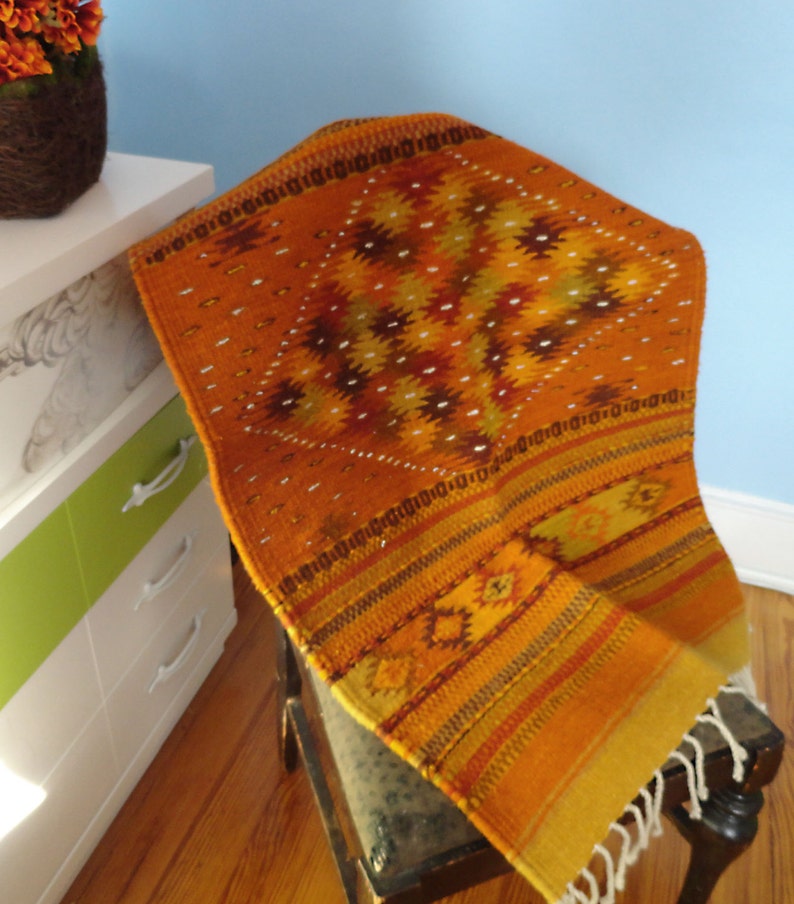 Fancy Orange Zapotec / Oaxacan Area Rug Mitla Ruins Etsy