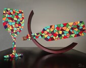 MOSAIC WINE ART Print 16x20 Wine Bottle And Glass