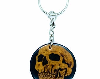 Skull Keychain Woodburned Art Skull Art Punk Art Skull Day Of The Dead Art Key Fob