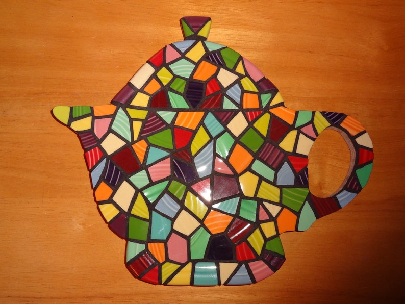 Mosaic Teapot Teacup kitchen art modern mosaic retro art Etsy