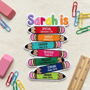 Personalized Bible Verse Embroidered Patches, Custom Name Iron On Patch, Back to School Gift for Kids, DIY Backpack, Sew on Hook & Loop