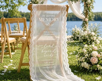 In Loving Memory Lace Chair Sign, Wedding Memorial Reserved Seat Banner, Sheer Ceremony Tribute Decor