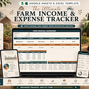 Farm Income & Expense Tracker | Google Sheets and Excel | Enterprise Profitability | Tax Deduction Summary