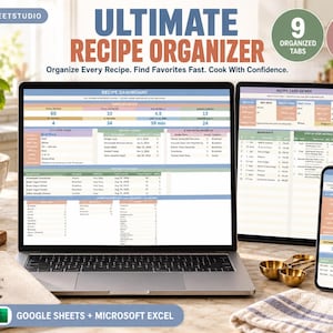 Recipe Organizer | Google Sheets & Excel | Recipe Database | Ingredient Costing | Search and Filter