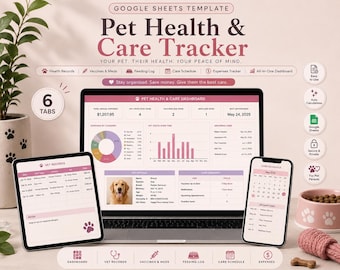 Pet Health Tracker Spreadsheet | Dog Cat Care Planner (Google Sheets)