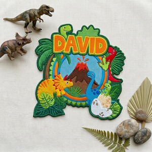 Personalized Dinosaur Embroidered Patches, Custom Name Jurassic Iron On Patch, Dinosaur Birthday Gift For Boys, DIY Bag Sew On Hook & Loop