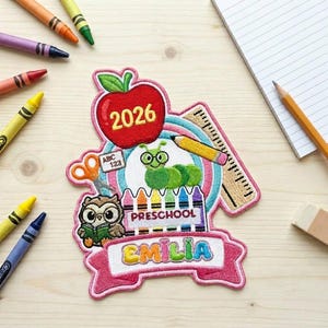 Personalized Back to School Embroidered Patches, Custom Name First Day Iron On Patch, School Gift For Girls, DIY Backpack Sew On Hook & Loop