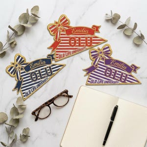 Personalized College Pennant Embroidered Patches, Custom Name University Iron On Patch, Gift For Student, DIY Jacket, Sew On Hook & Loop