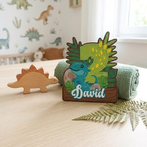 Personalized Dinosaur Age Embroidered Patches, Custom Name Number Iron On Patch, Boys Birthday Party Gift, DIY Shirt Sew On Hook & Loop