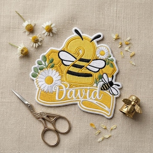 Personalized Bumblebee Embroidered Patches, Custom Name 2nd Birthday Iron On Patch, Birthday Gift For Boys, DIY Shirt Sew On Hook & Loop