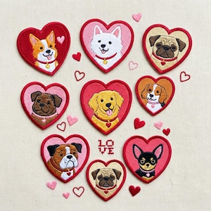 Heart Dog Breed Embroidered Patches, Cute Puppy Pet Love Iron On Patch, Dog Mom Walking Bag Gift, DIY Jacket Sew On Hook Loop