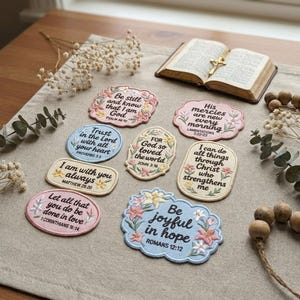 Floral Bible Verse Embroidered Patches, Christian Scripture Iron On Patch, Encouraging Gift For Women, DIY Bag Hat Jacket, Sew On Hook&Loop