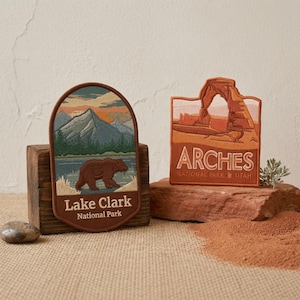 Lake Clark Arches Nature Patches, Utah Bear Mountain Iron On Patch, Hiker Camping Outdoor Travel Gift, DIY Backpack Tote Sew On Hook Loop