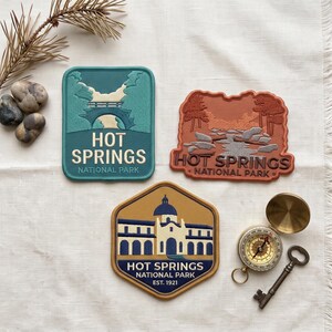 Hot Springs National Park Embroidered Patch, Arkansas Travel Souvenir Iron On Badge, Historic Bathhouse Applique, Backpacking Gift