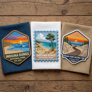 Indiana Dunes Nature Patches, National Park Beach Iron On Patch, Lake Michigan Hiker Camping Gift, DIY Backpack Sew On Hook Loop