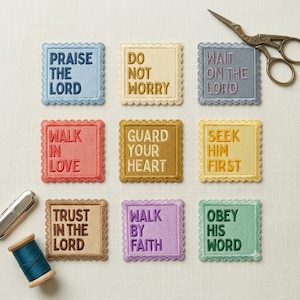 Retro Christian Stamp Embroidered Patches, Bible Verse Quote Iron On Patch, Aesthetic Faith Gift For Women, DIY Bag Sew On Hook & Loop