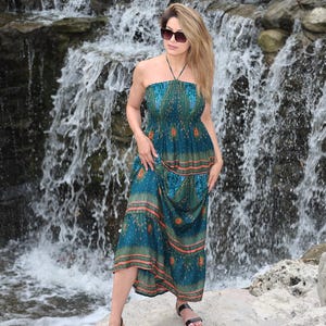emerald green boho maxi dress Shine Bright High Neck Tulle Maxi Dress in Emerald green L