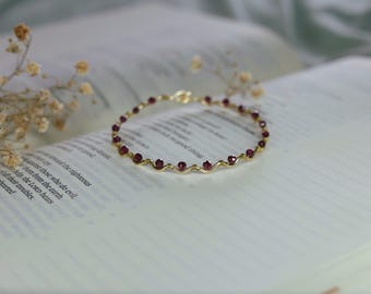 Wire Wrapped Garnet Bracelet - Dainty Adjustable Jewellery