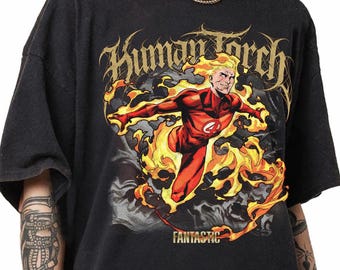 Vintage Human Torch T Shirt, Comic Super Heroes Retro Tee, Marvel X-men Mutants Cover Art, Wolverine Spider-man Fan Gift Unisex S-5XL Cotton