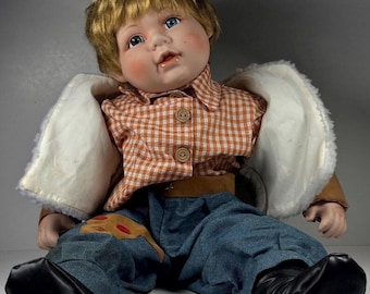 Vintage Storybook Western Cowboy Baby Doll Large Americana Nursery Display Collectible