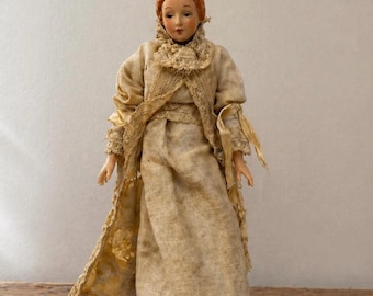 Antique German Bisque Doll – Red Hair, Glass Eyes, Original Lace Dress – Early 1900s Victorian