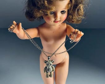 Ideal ST-12 Doll 1950s Vinyl Walker – Sleep Eyes, Curly Hair, 11” Vintage Display w/ Teddy Bear Necklace
