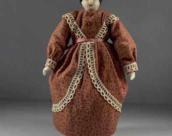 Vintage Style China Head Doll Reproduction Cloth Body Lace Trim Dress Victorian Prairie Display Piece