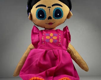 Dia de los Muertos Frida inspiriert Plüsch Puppe handgemachte Volkskunst Calavera Display 18 ”
