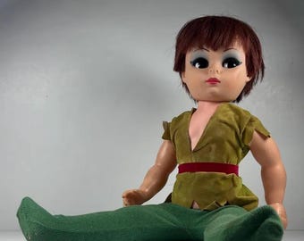 Rare 1960s New Sun Big Eye Mod Doll Hong Kong Vintage Poseable Peter Pan Outfit 17.5” Display Piece