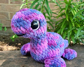 Handmade Crochet Loch Ness Monster Plushie, Chenille Yarn Stuffed Animal