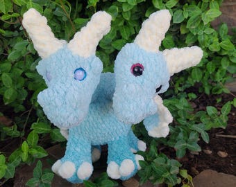 Handmade Crochet Blue Two Headed Dragon